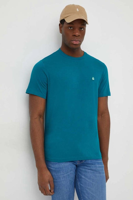 United Colors of Benetton t-shirt bawełniany bawełna turkusowy 3MI5J1AF7