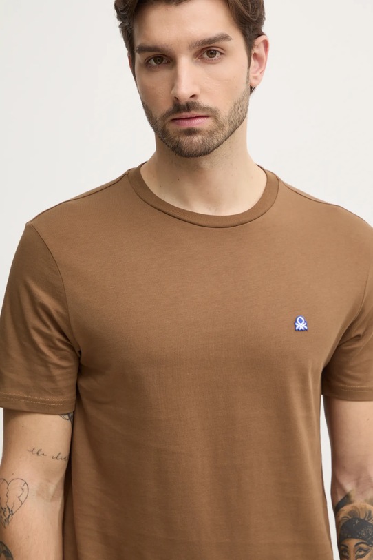 United Colors of Benetton t-shirt bawełniany bawełna brązowy 3MI5J1AF7