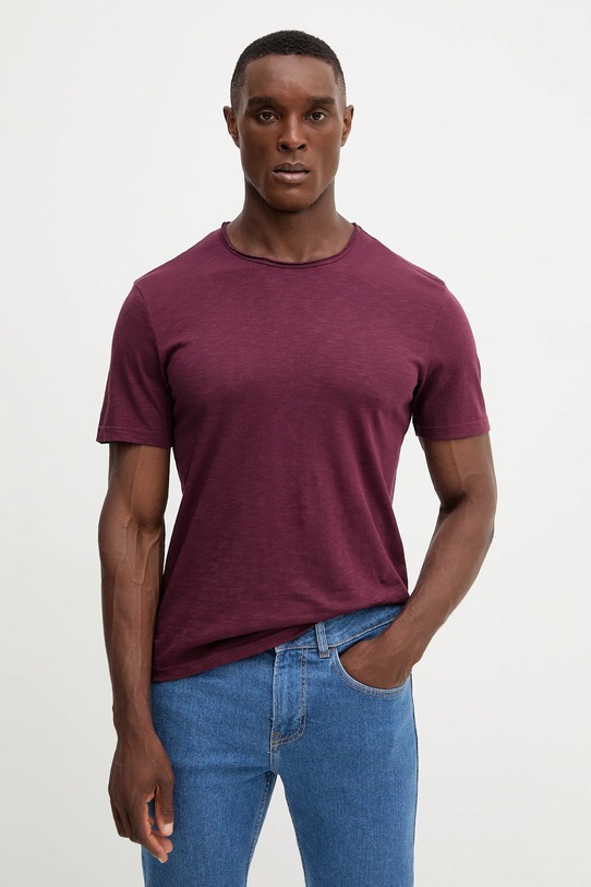 United Colors of Benetton tricou din bumbac uni burgundia 3JE1J19A5