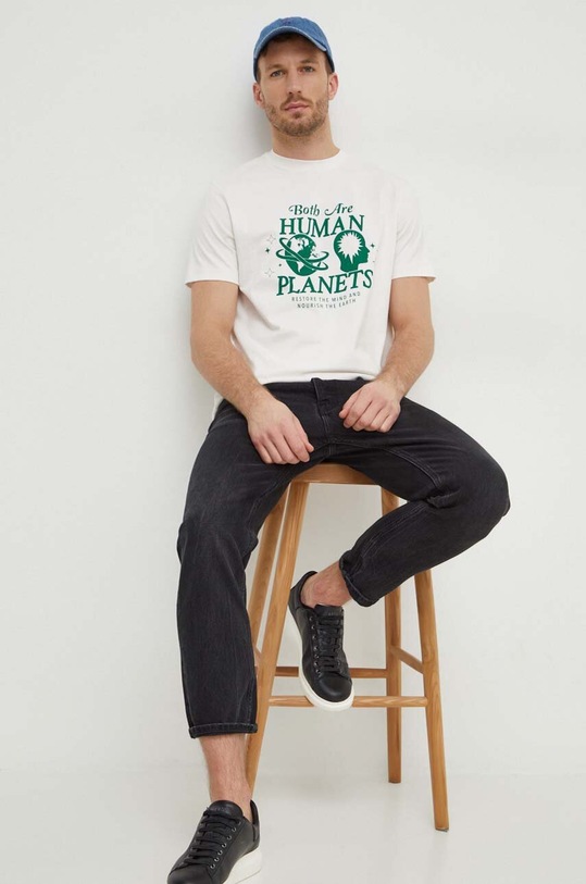 United Colors of Benetton t-shirt bawełniany nadruk beżowy 3MI5U108D