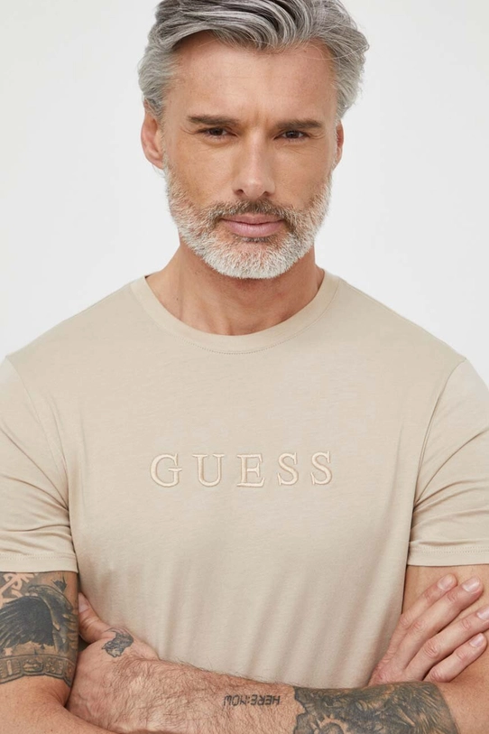 Guess t-shirt bawełniany PIMA aplikacja beżowy M2BP47.K7HD0