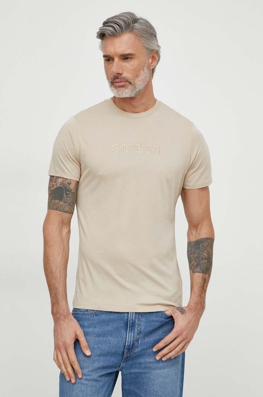 Guess t-shirt bawełniany PIMA M2BP47.K7HD0 beżowy AW24