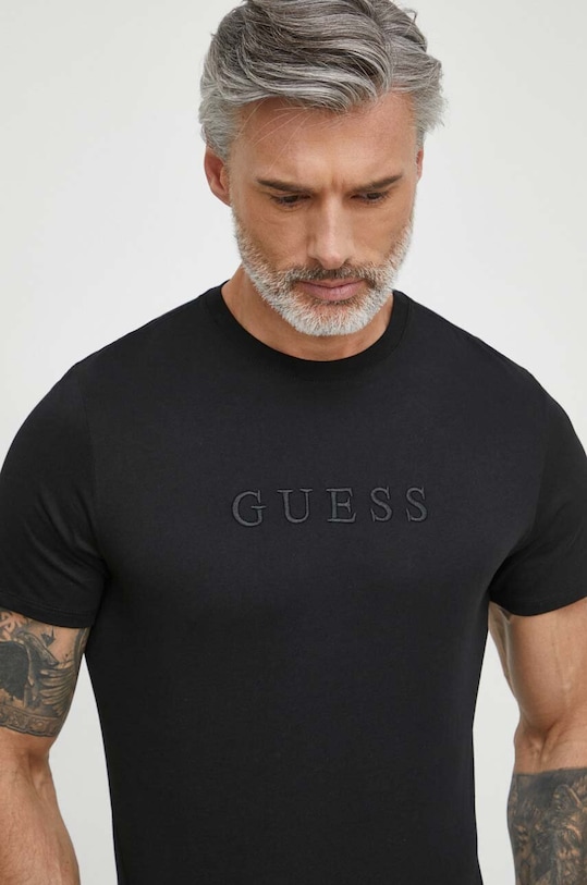 Guess t-shirt bawełniany PIMA aplikacja czarny M2BP47.K7HD0