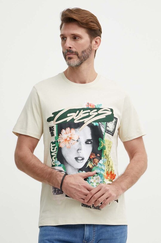 Бавовняна футболка Guess regular бежевий M4GI49.KBW41