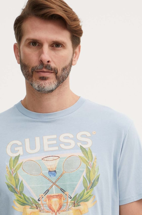 Хлопковая футболка Guess хлопок голубой M4GI60.K9RM1