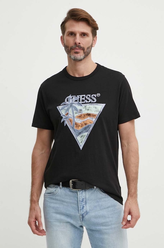 Хлопковая футболка Guess хлопок чёрный M4GI16.I3Z14