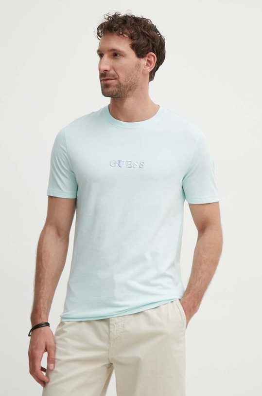 Guess t-shirt bawełniany turkusowy M4GI92.I3Z14