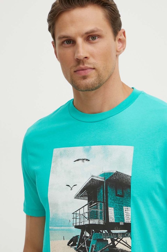 United Colors of Benetton t-shirt bawełniany nadruk zielony 3I1XU108Z