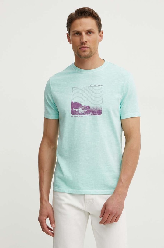 United Colors of Benetton t-shirt bawełniany turkusowy 3F98U1092