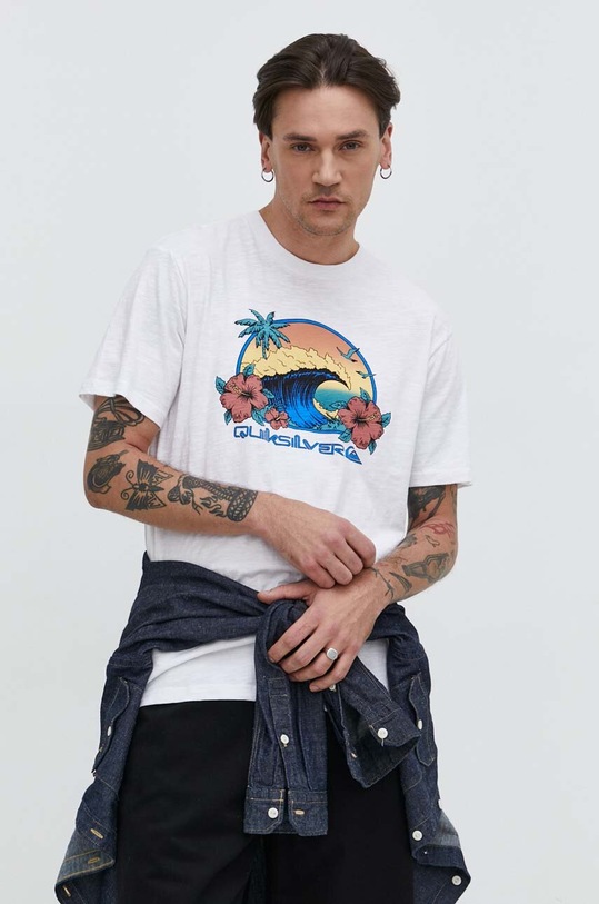 Quiksilver tricou din bumbac print alb EQYZT07676
