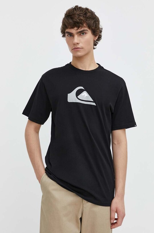 Βαμβακερό μπλουζάκι Quiksilver βαμβάκι μαύρο EQYZT07658