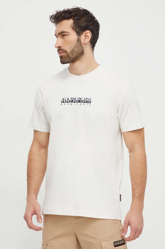 Napapijri t-shirt bawełniany S-Box nadruk beżowy NP0A4H8SN1A1