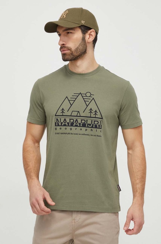 Napapijri t-shirt bawełniany S-Faber nadruk zielony NP0A4HQEGAE1