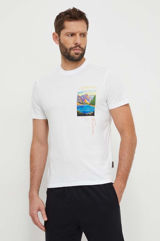 Napapijri t-shirt bawełniany S-Canada nadruk biały NP0A4HQM0021