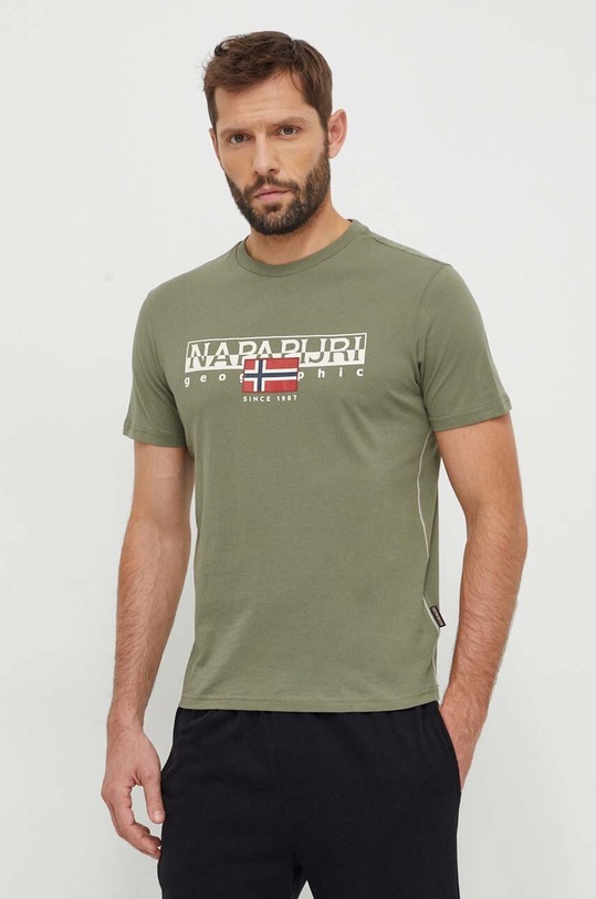 Napapijri t-shirt bawełniany S-Aylmer nadruk zielony NP0A4HTOGAE1