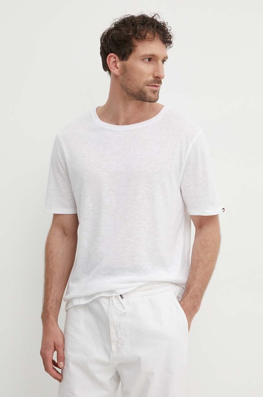 Tommy Hilfiger t-shirt z domieszką lnu okrągły biały UM0UM03226
