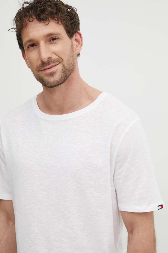 Tommy Hilfiger t-shirt z domieszką lnu biały UM0UM03226