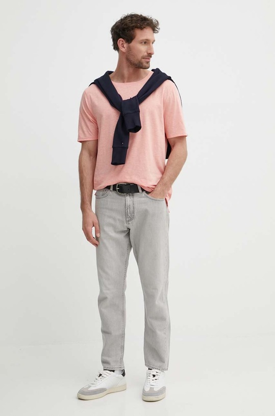 Tommy Hilfiger t-shirt z domieszką lnu UM0UM03226 różowy SS24