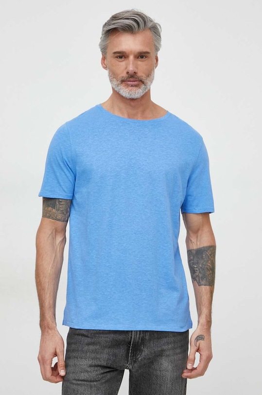 Odzież Tommy Hilfiger t-shirt z domieszką lnu UM0UM03226 niebieski