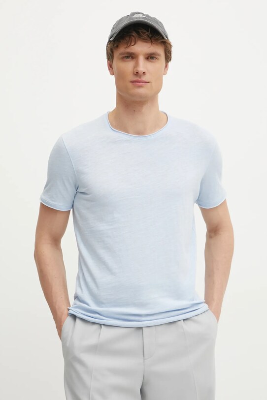 Sisley tricou din bumbac uni albastru 3WF0S101K