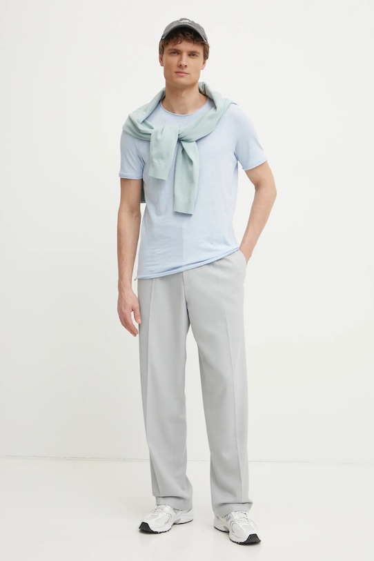 Bavlněné tričko Sisley 3WF0S101K modrá SS25