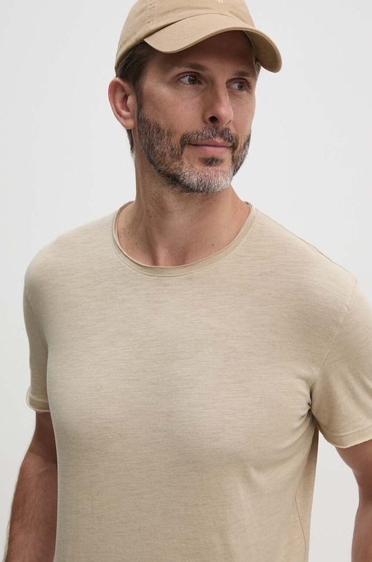Bavlnené tričko Sisley jednofarebný béžová 3WF0S101K