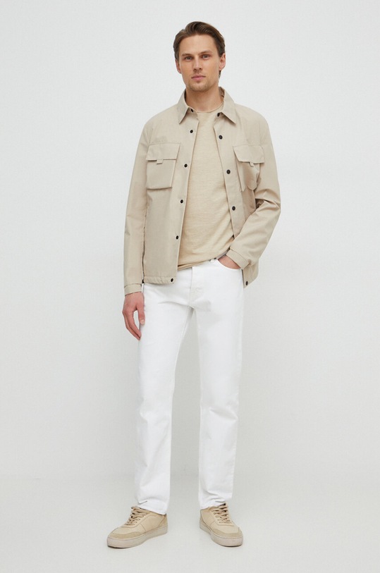 Sisley t-shirt bawełniany 3WF0S101K beżowy SS25