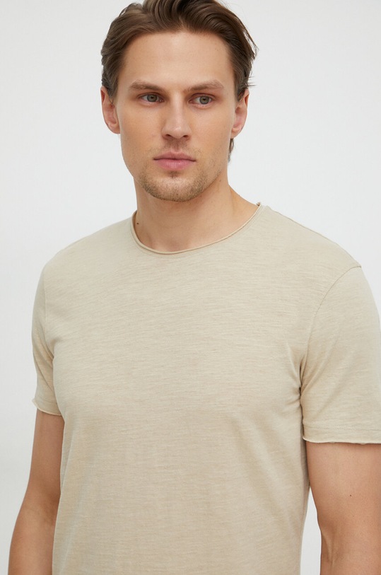 Sisley t-shirt bawełniany beżowy 3WF0S101K