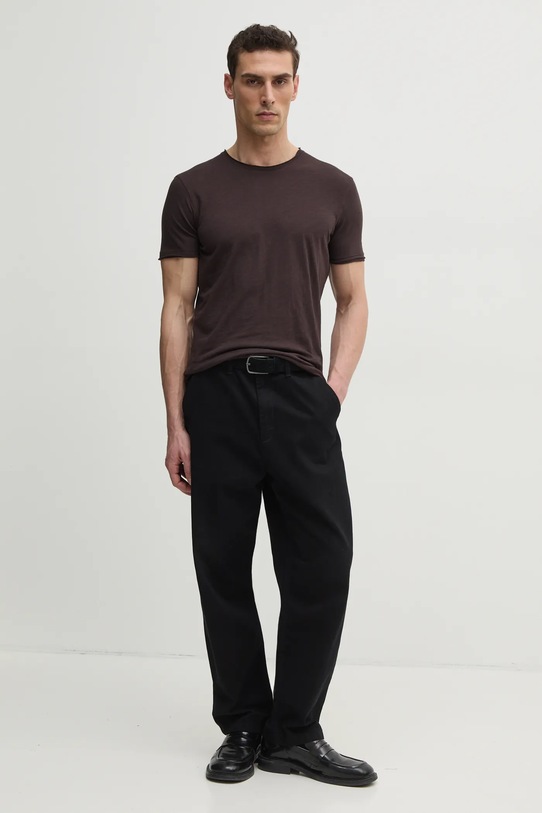 Bavlněné tričko Sisley 3WF0S101K hnědá SS25