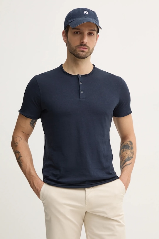 Sisley t-shirt bawełniany bawełna granatowy 3WF0S1009