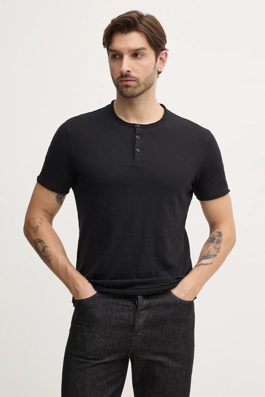 Bombažna kratka majica Sisley Brez vzorca črna 3WF0S1009