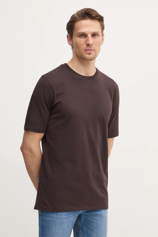 Sisley tricou din bumbac 3I1XS101J maro SS25