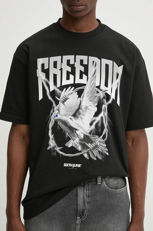 Βαμβακερό μπλουζάκι Sixth June στάμπα μαύρο 25027