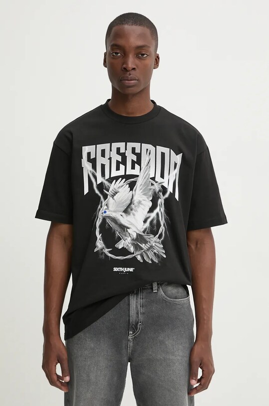 Βαμβακερό μπλουζάκι Sixth June μαύρο 25027