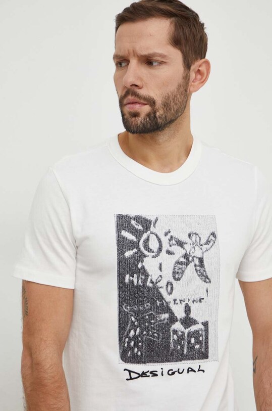 Хлопковая футболка Desigual regular бежевый 24SMTK08