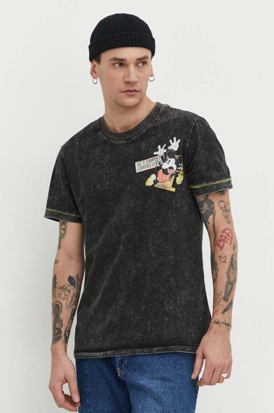 Bavlněné tričko Desigual x Disney MICKEY BAD MOOD 24SMTK29 černá SS24