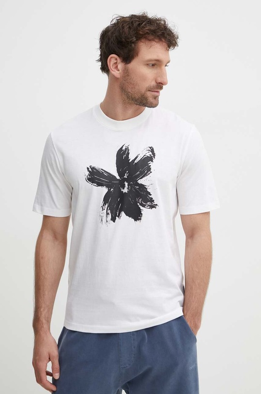 Sisley t-shirt bawełniany nadruk beżowy 3I1XS103A