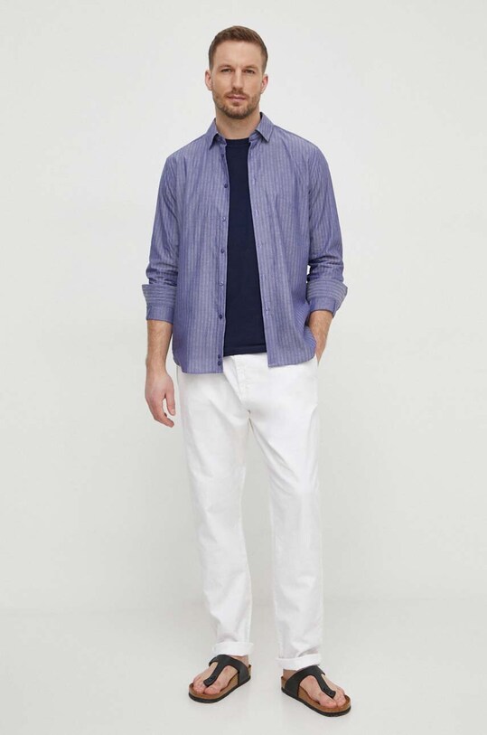 Sisley t-shirt bawełniany 3L5YS103G granatowy SS24