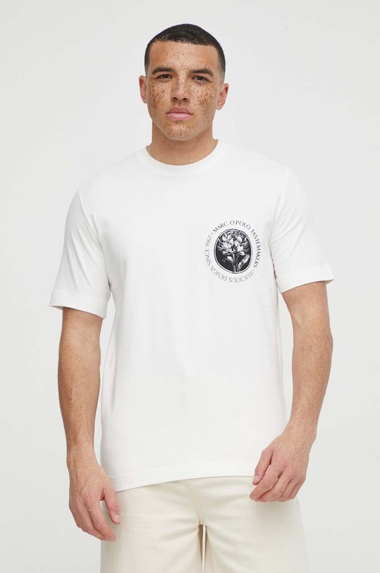 Marc O'Polo t-shirt bawełniany nadruk beżowy 422201651062