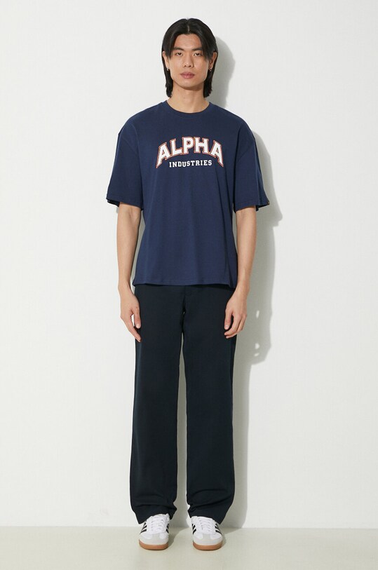 Бавовняна футболка Alpha Industries College 146501 темно-синій SS25