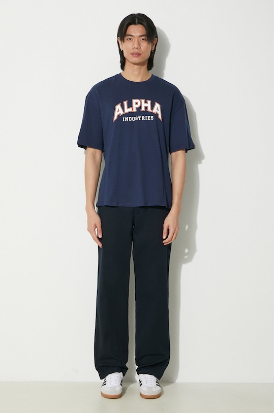 Памучна тениска Alpha Industries College 146501 тъмносин SS25