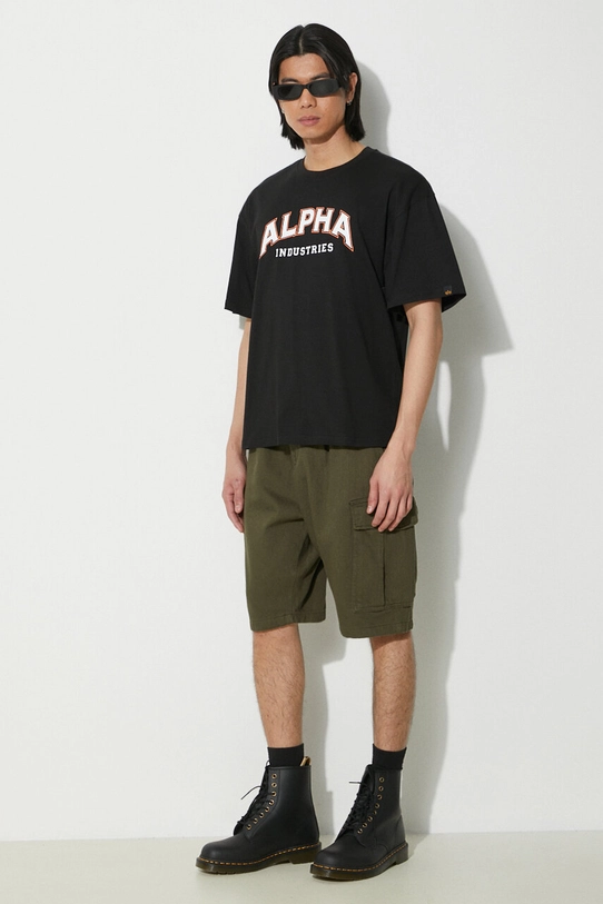 Alpha Industries t-shirt in cotone College 146501 nero SS24