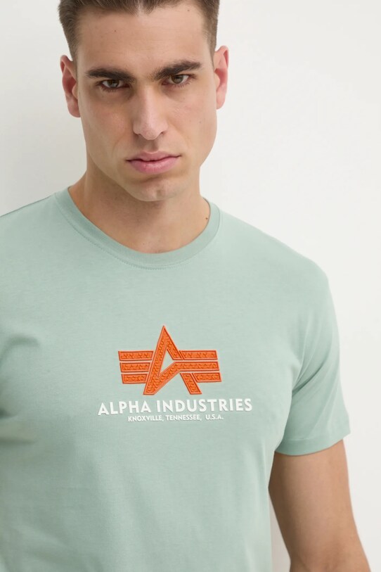 Одежда Хлопковая футболка Alpha Industries Basic Rubber 100501RB зелёный