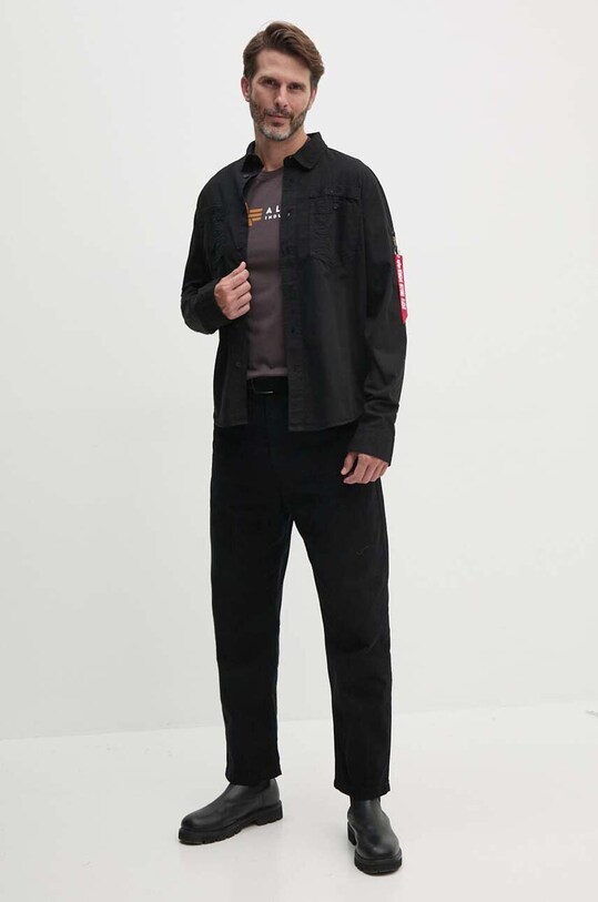 Bavlnené tričko Alpha Industries Label 118502 hnedá AW24