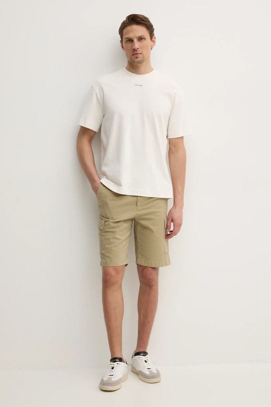 Bavlněné tričko Calvin Klein K10K112487 béžová SS25