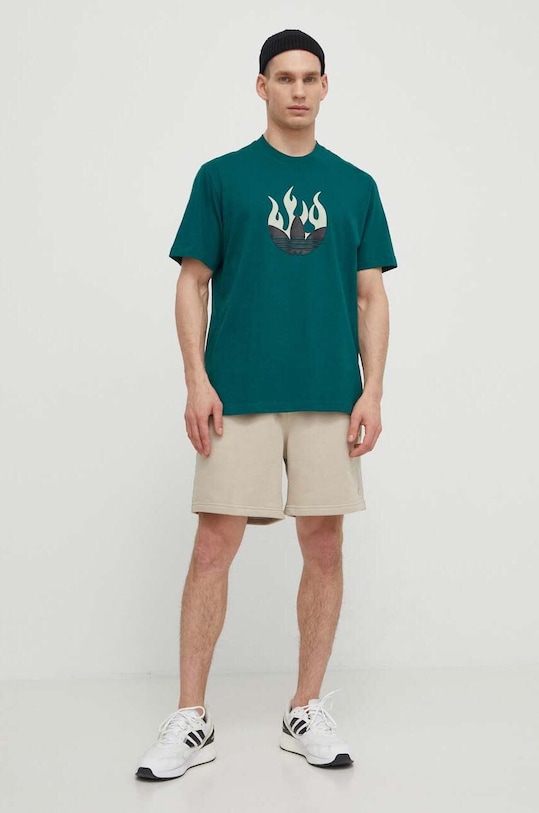 Bavlněné tričko adidas Originals potisk zelená IS0177