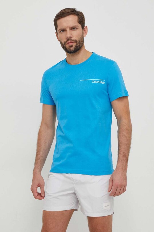 Pamučna majica Calvin Klein KM0KM00964 plava SS24