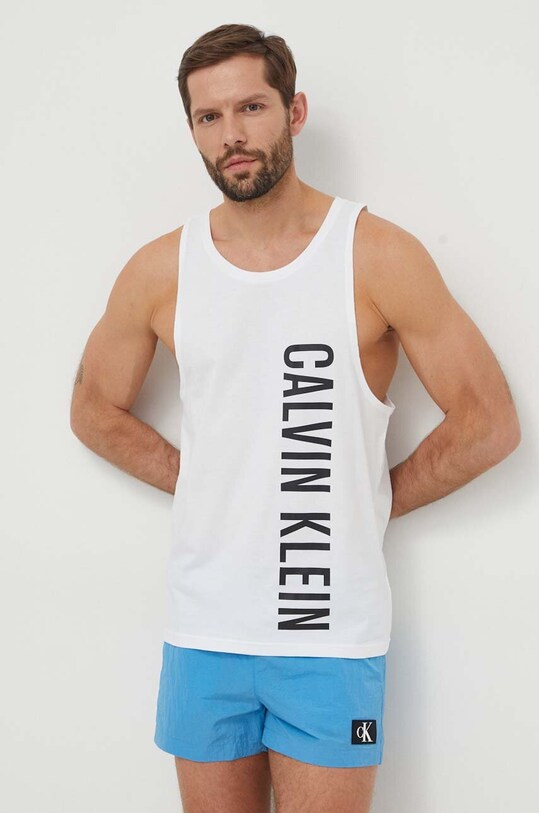 Bavlnené plážové tričko Calvin Klein potlač biela KM0KM00997