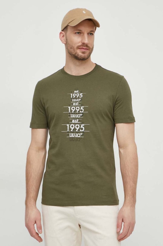 Liu Jo t-shirt bawełniany nadruk zielony M124P204PRINTCOMF