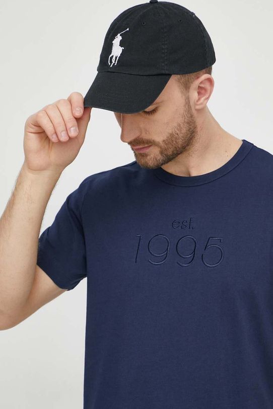 Bavlněné tričko Liu Jo nášivka námořnická modř M124P204EMBROTEE